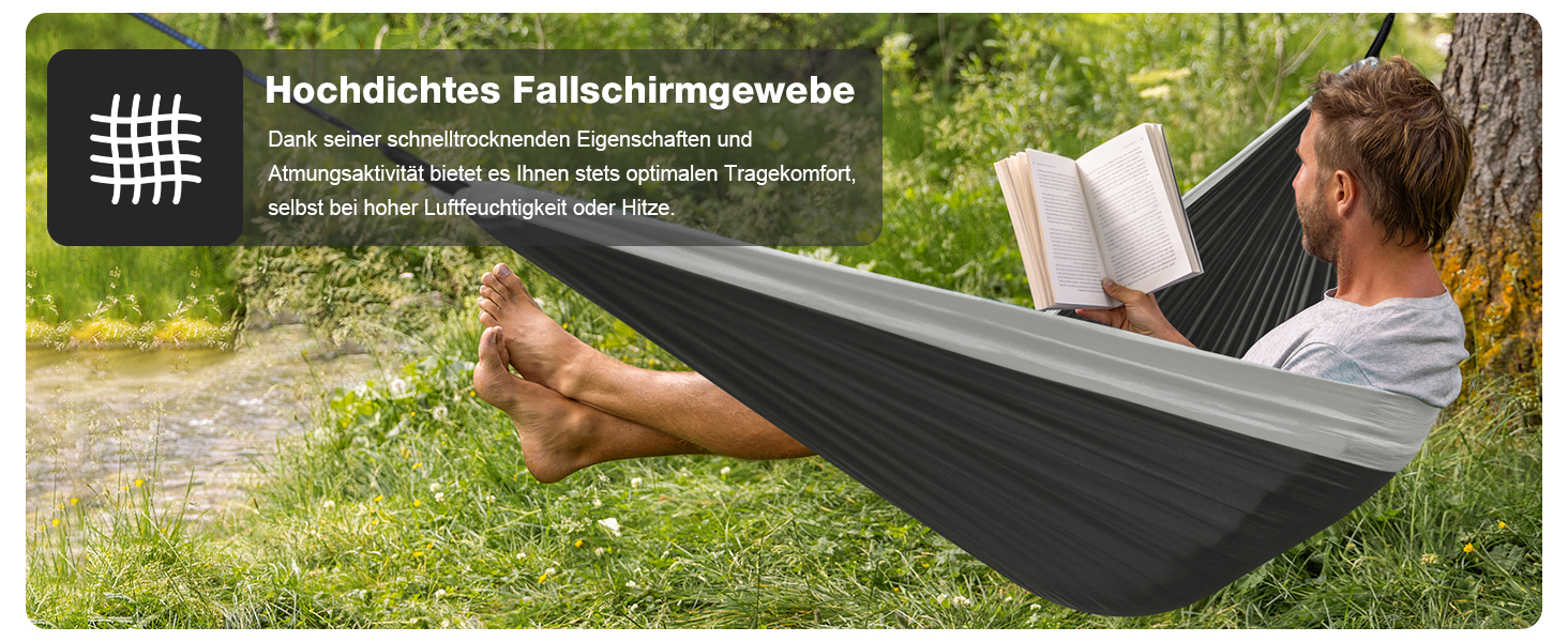 Гамак дорожній Camping 295x140 см, вантажність 350 кг, з карабінами та ременями, чорно-сірий