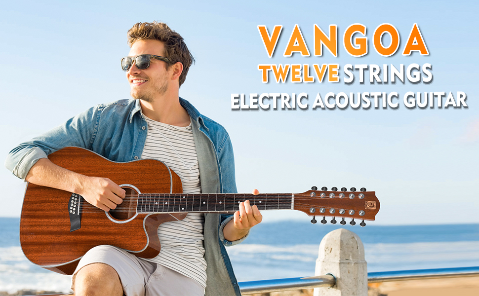 Електроакустична гітара Vangoa 12-струнна, 41 дюйм, коричнева, з підсилювачем та 4-х смуговим ЕQ