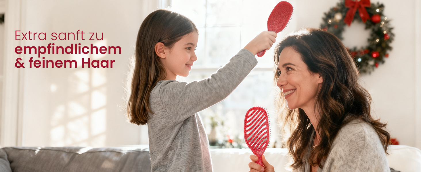 Щітка для волосся AIMIKE без заплутування, розпушувач з м'якими щетинками, безболісна щітка для розплутування складних вузлів, особливо делікатна до тонкого волосся, ідеальна для догляду за шкірою голови та масажу. Подушковий пензлик LuxeSilk (набір подарунків з блискучим рубіном)