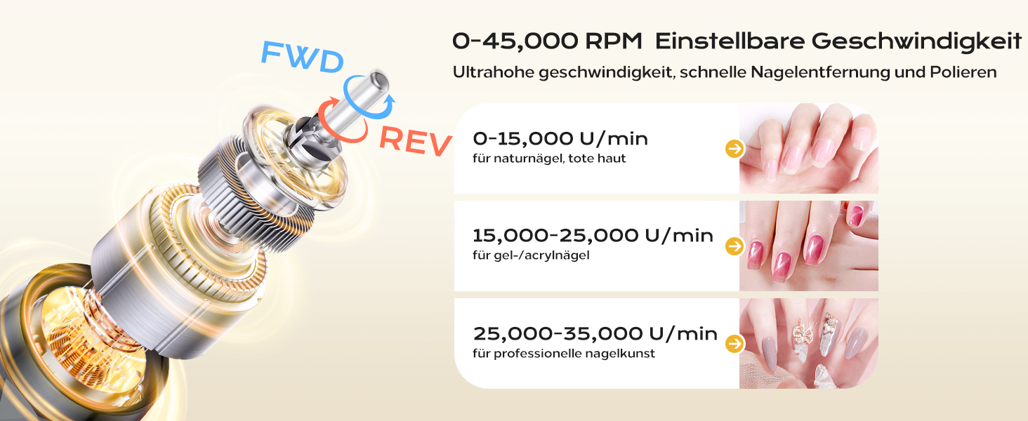 Професійний набір для фрезерування нігтів Nagelfräser: 45000 обертів, акумулятор 10H, LCD-дисплей, регулювання напрямку обертання, чорний