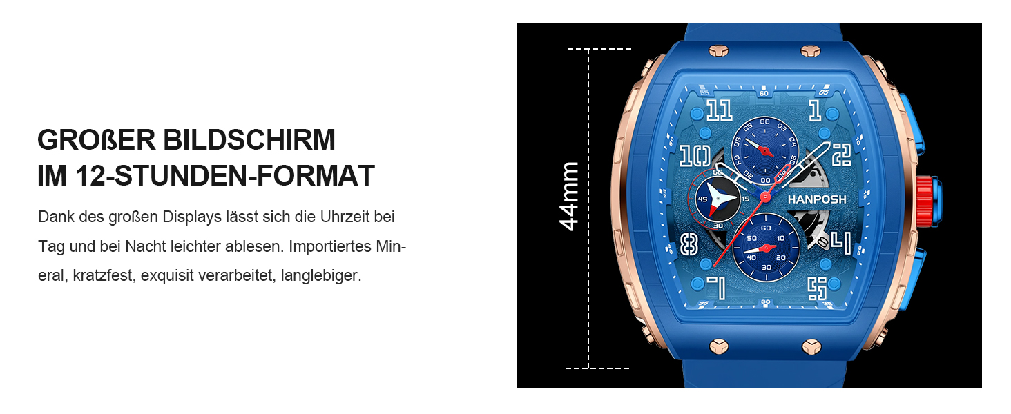 HANPOSH Годинник чоловічий на зап'ясті Аналоговий кварцовий годинник Водонепроникний спортивний годинник Arc Тактичний годинник (Синій, Золотий)