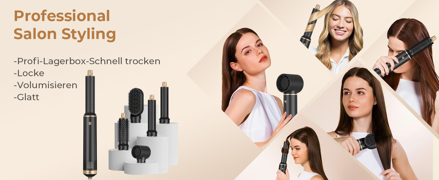 Airstyler Föhnbürste 5 в 1: фен-щітка, 1000W, для створення локонів та об'єму, чорний