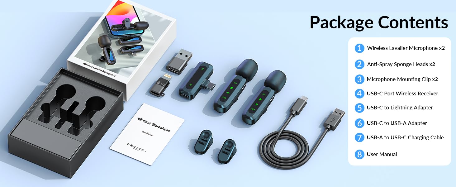 Портативний мікрофон для iPhone та USB-C, міні мікрофон з шумозаглушенням та LED-дисплеєм, ідеальний для Vlog та TikTok