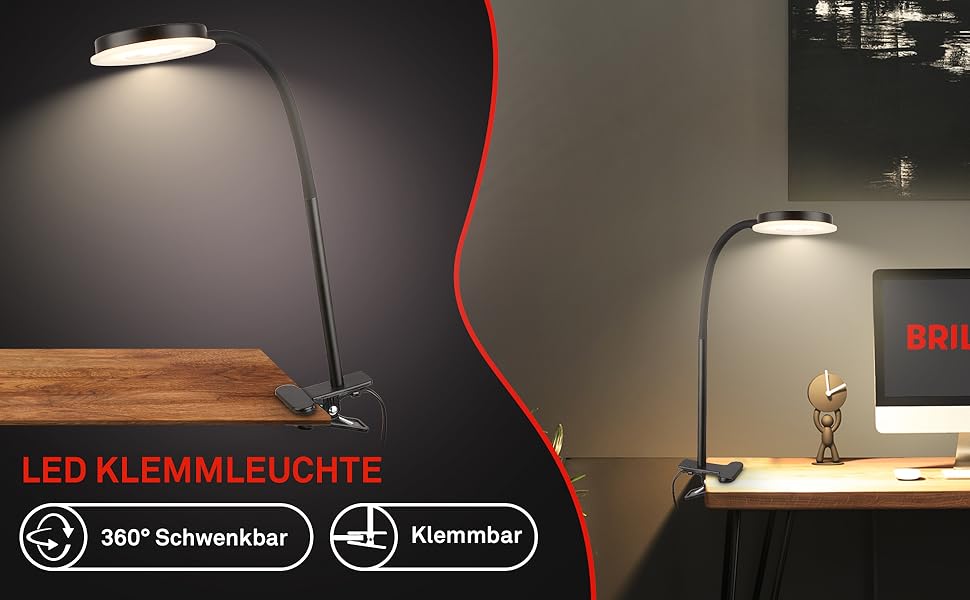 LED лампа BRILONER з сенсорним керуванням, регульована яскравість, поворотна, для дому, офісу, читання, 32,5x13x40 см, чорна