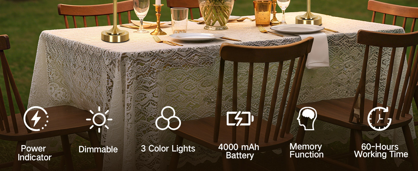 OUTON Настільна лампа 2 шт. Бездротова, диммер, 3 кольори світла, 4000mAh, USB-C, 60 годин роботи, акумуляторна, золота для спальні, вітальні, їдальні