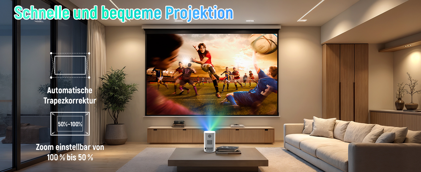 Портативний проєктор Mini Beamer: 4K, 1080p, WiFi 6, Bluetooth 5.4, Auto Keystone, 200 дюймів, сумісний з ноутбуками, смартфонами та TV (Weiß-P6)