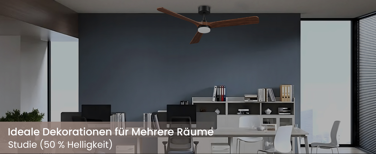 Стеляний вентилятор з дерева з підсвічуванням, 90 см, тихий DC-двигун, 6 швидкостей, пульт з пам'яттю, таймер, 24W LED, регулювання яскравості