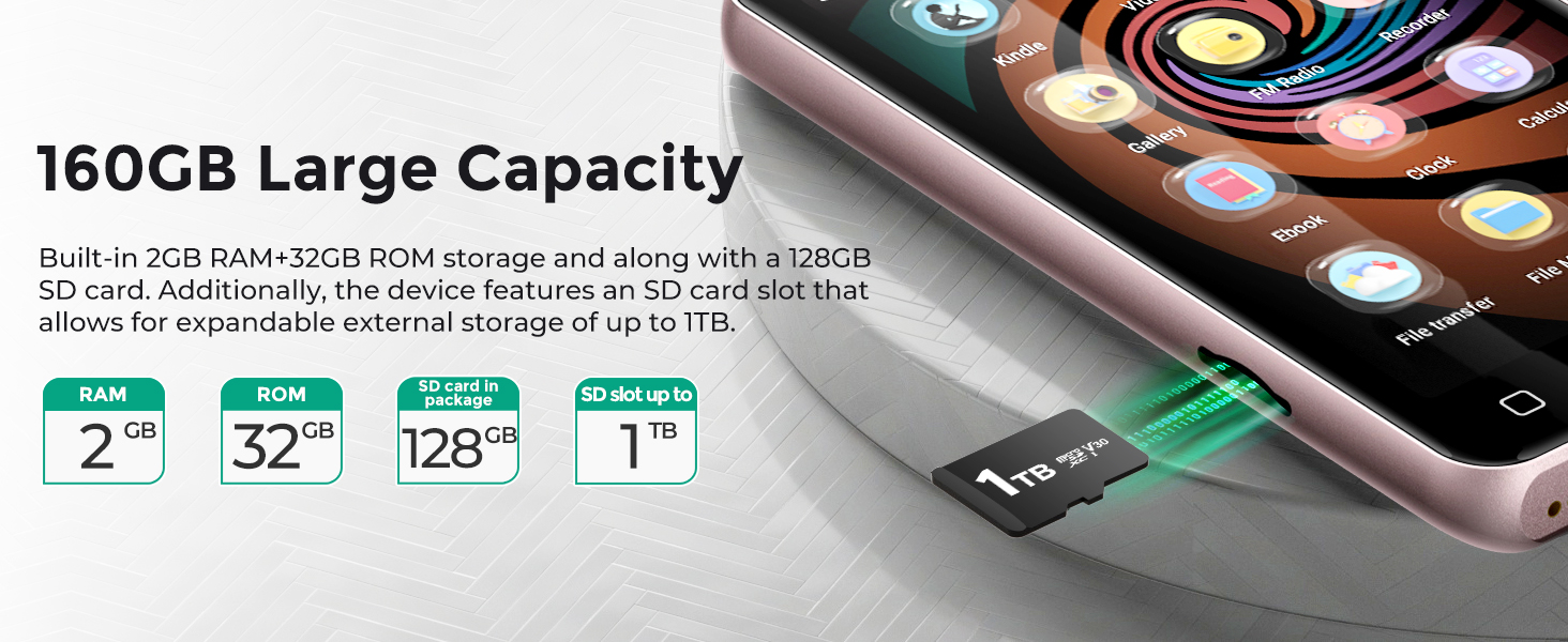 MP3 плеєр з Bluetooth та WiFi Inioasis для дітей: Android, Spotify, Amazon Music, 4