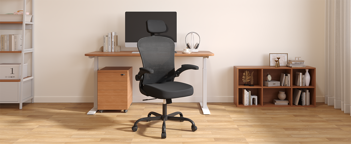 Офісне крісло Synorla: ергономічне, чорне, з регульованою підтримкою попереку та підголівником (150 кг)