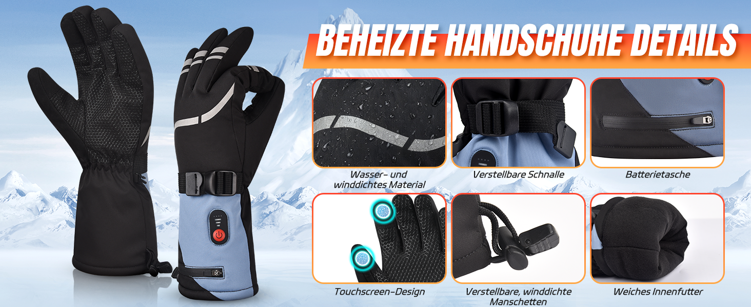 Обогревні рукавички для жінок та чоловіків 7.4V 6400mAh, акумуляторні, 3 режими нагріву, водонепроникні, сенсорні, для мотоцикла, лиж, скелелазіння, піших прогулянок, універсальний розмір