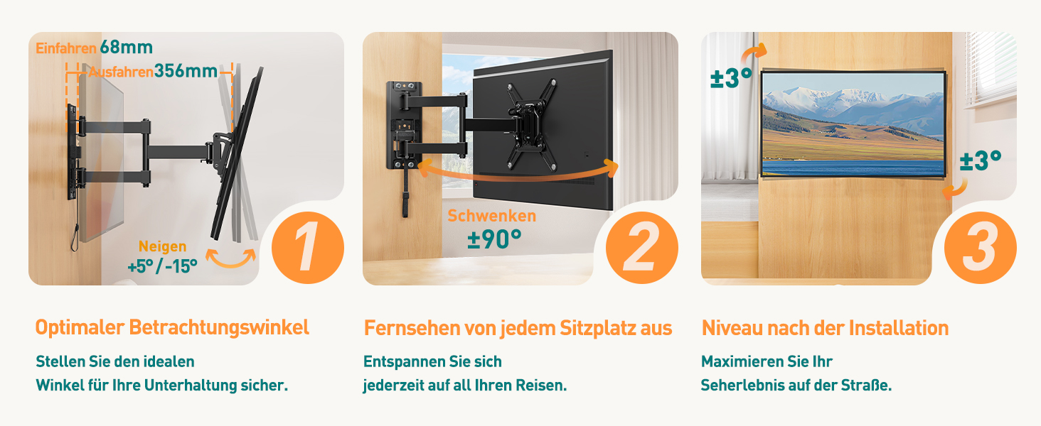 Кріплення для телевізора ELIVED RV TV - для кемпінгу, автодому, вантажівки. Підходить для телевізорів 13-43 дюймів, VESA до 200x200 мм, до 15 кг. Регульоване кріплення.