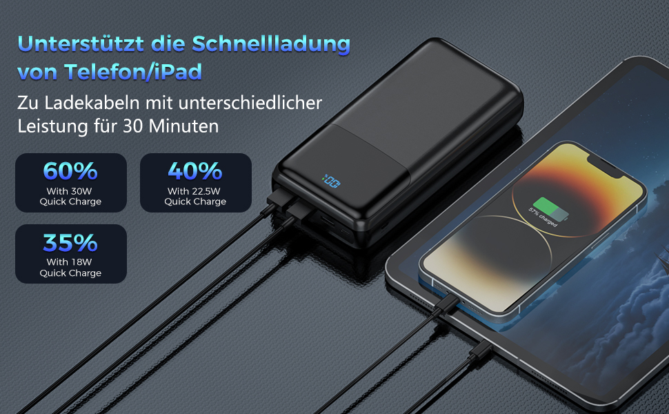 Power Bank 50000mAh з LED дисплеєм, 30W швидка зарядка, USB-C, 4 виходи та 2 входи - для iPhone, Android та планшетів