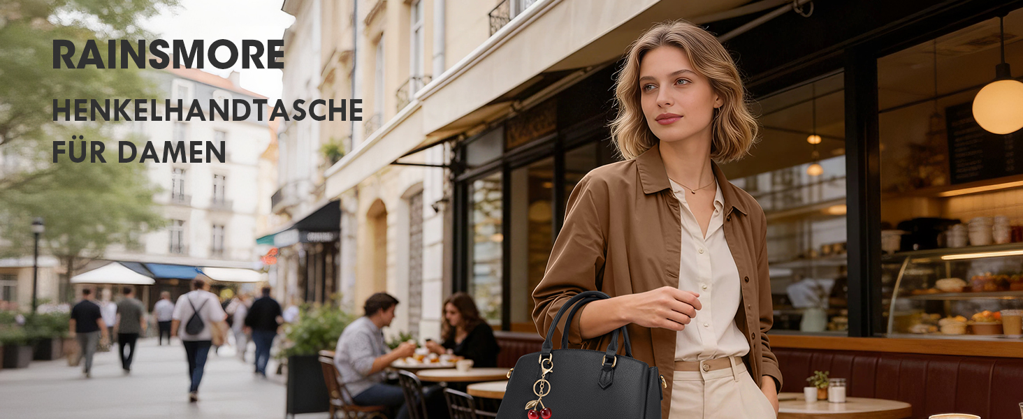 Сумка жіноча RAINSMORE середнього розміру з PU шкіри, чорна. З ручкою та знімним ременем, для планшета 11 дюймів, для роботи та шопінгу