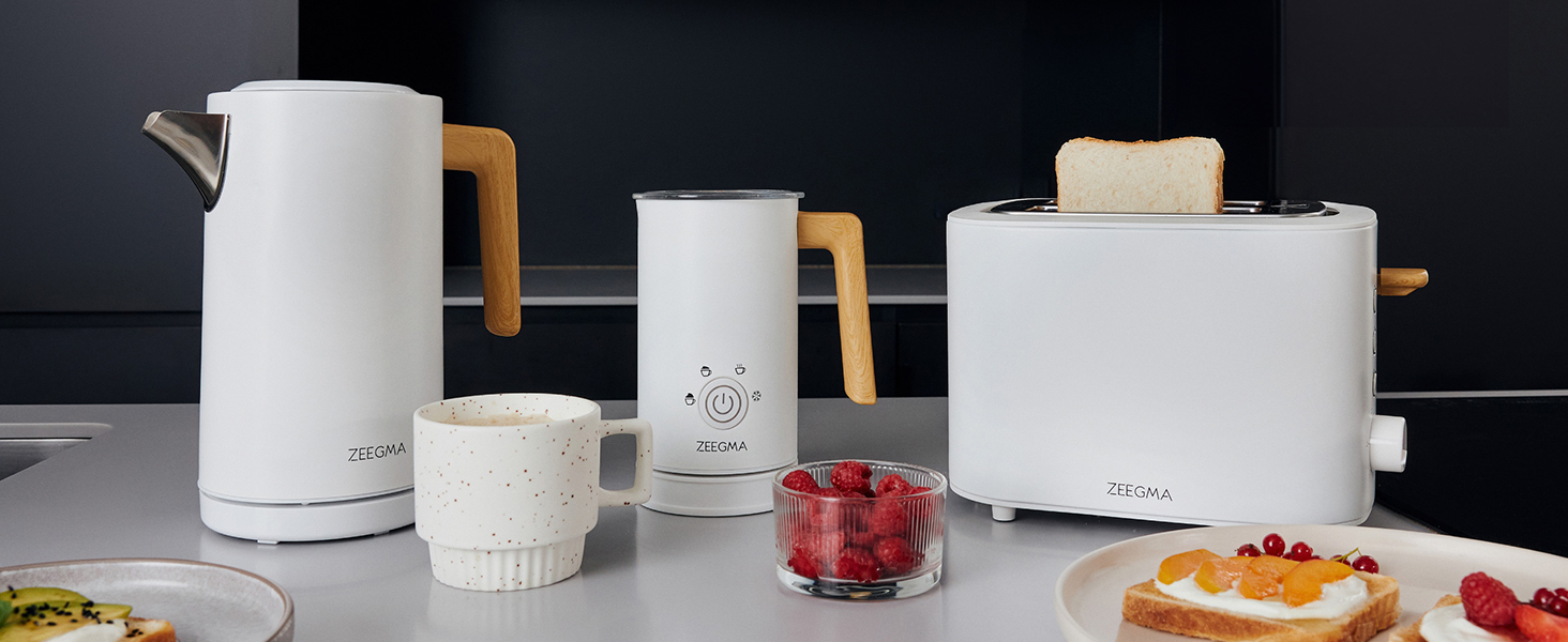 Електричний чайник ZEEGMA KETLEE 1.7L бездротовий, нержавіюча сталь, 2200W, для чаю та кави, автоматичне відключення, LED-дисплей, сучасний дизайн (білий)