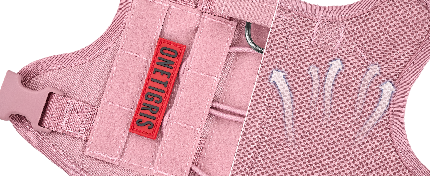 Нагрудник для собак OneTigris FIRE Watcher тактичний, безпечний, з 1 ручкою та 2 D-кільцями, 1000D нейлон (рожевий, XS)