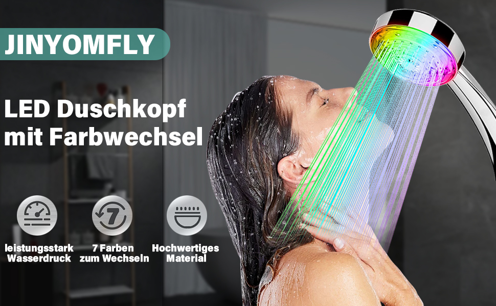 JINYOMFLY LED Shower Head with Lights, Shower Head with LED Lighting, 15CM Shower Head Color Changing, 3 Shower Modes Shower Light, Shower Head Light with Liquid Silicone Nozzle (Round)