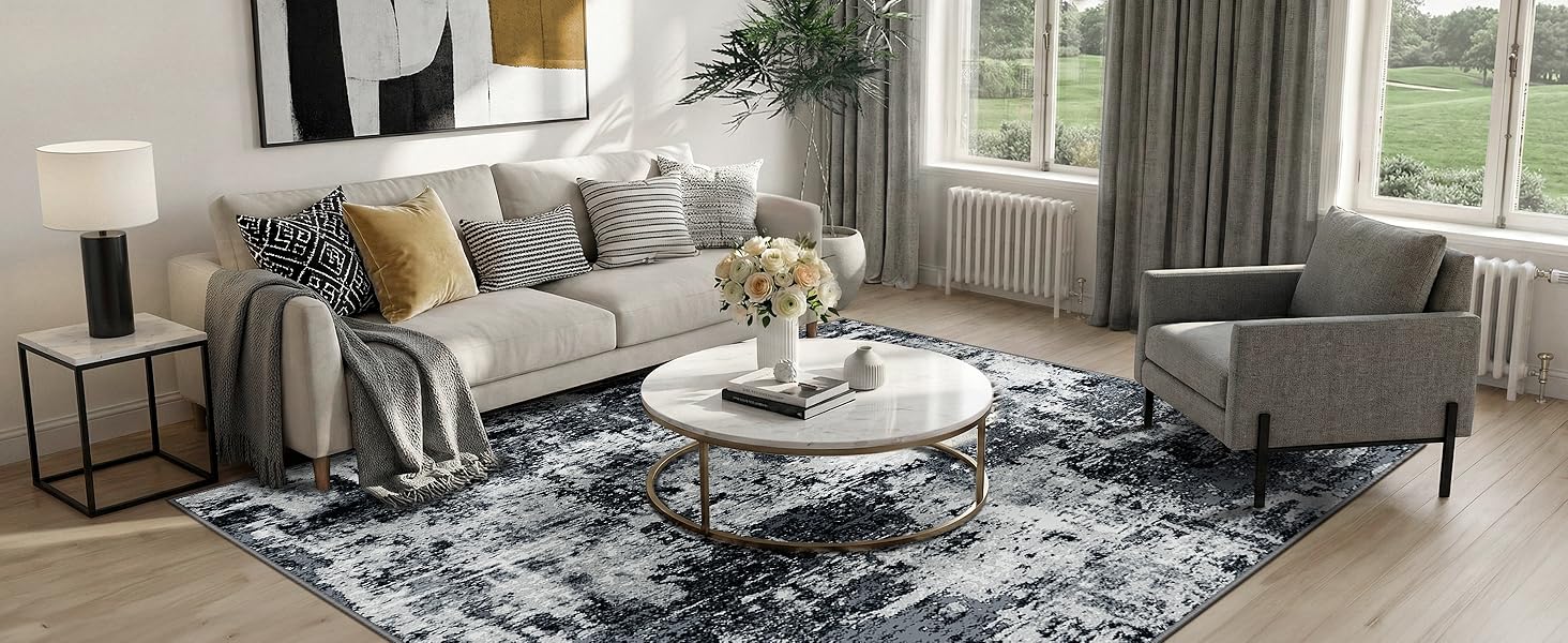 Килимок-довгий килим (Runner) з неслизьким покриттям, короткий ворс, для кухні, миється, складається, абстрактний дизайн, для входу, кухні, вітальні та офісу, блакитно-чорний (120 x 180 см, теракотовий)