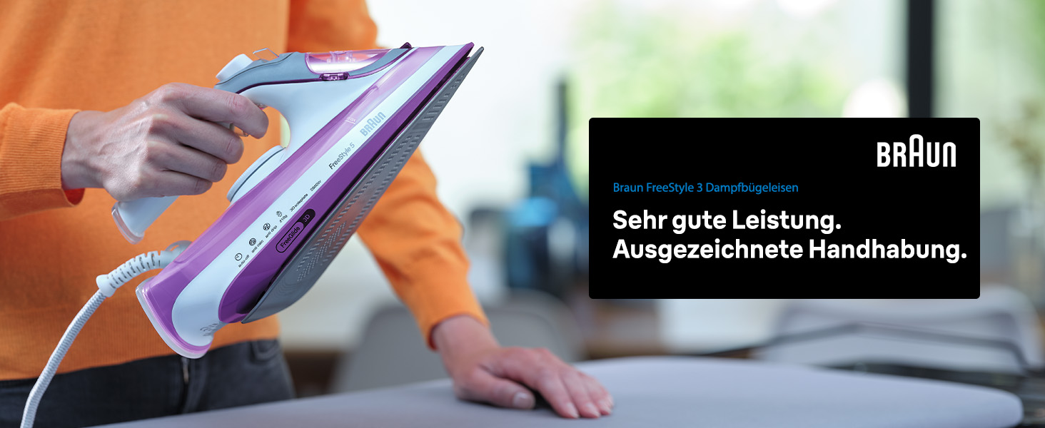 Праска з живленням від пари Braun FreeStyle 5 SI 5037 VI - потужний відпарювач з підошвою Freeglide 3D, вертикальним відпарюванням, 2700 Вт, 200 г/хв, резервуар 330 мл, фіолетовий