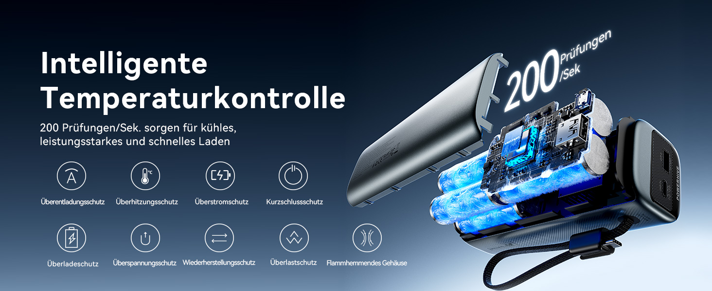 Power Bank VENTION 20000mAh 165W з дисплеєм та Emoji, інтегрований кабель USB-C, 2×100W USB-C + USB-A. Сумісний з MacBook Pro, iPad, Dell/HP, iPhone, Galaxy