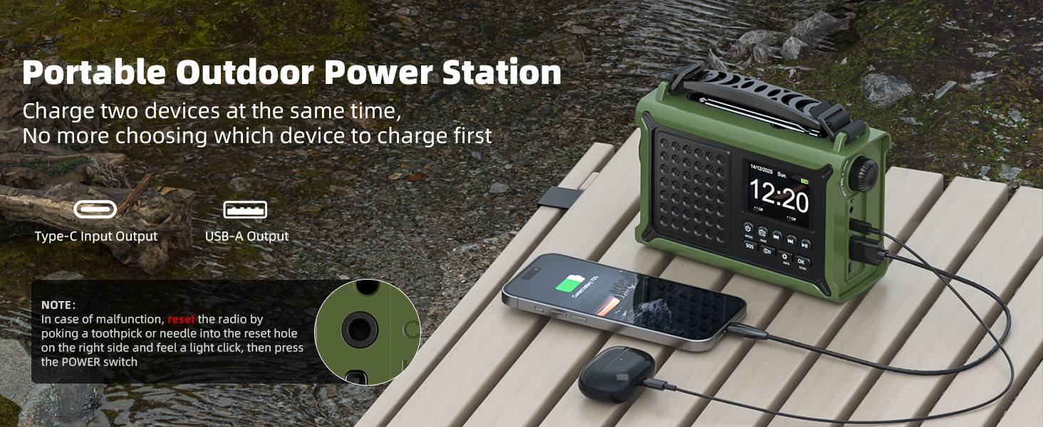 Радіоприймач Kurbelradio з DAB/DAB+/UKW, сонячною панеллю 8500 мм², акумулятором 12000 mAh та ручним генератором 650 mA. Радіо з Bluetooth 5.0, ліхтарик, зарядний пристрій USB, для кемпінгу та надзвичайних ситуацій (зелений)