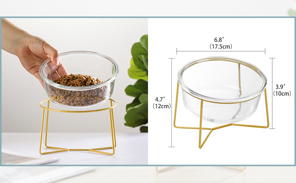 Підвищена годівниця для собак з скла - годівниця для собак з металевим підставкою - миска для їжі та води для маленьких та середніх собак та великих котів - 800 мл скляна велика