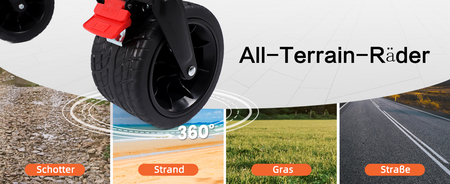 3 в 1 вагончик-тележка складний з гальмами, 150л, 136кг, чорний