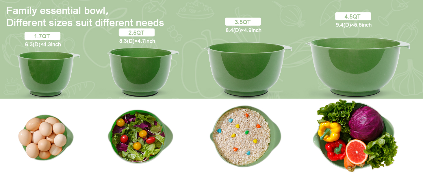 Набір мисок для змішування BoxedHome (4 шт.) - зелений, з нержавіючої сталі, з антиковзним покриттям, для салатів та сервірування