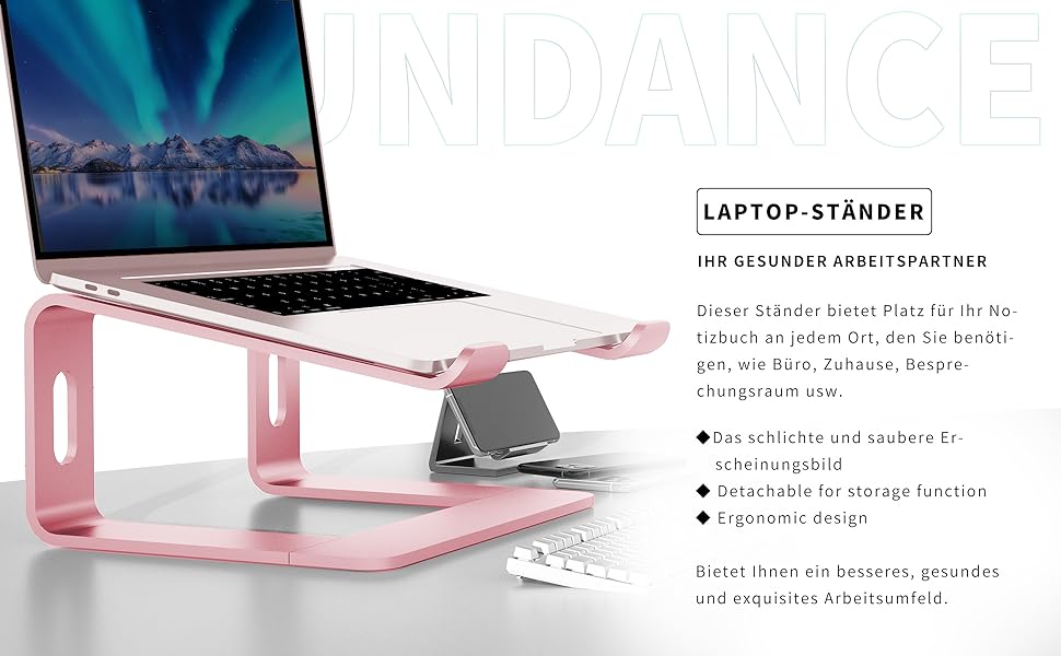Підставка для ноутбука Soundance, алюмінієва, ергономічна, для екранів 10-15.6 дюймів, рожева