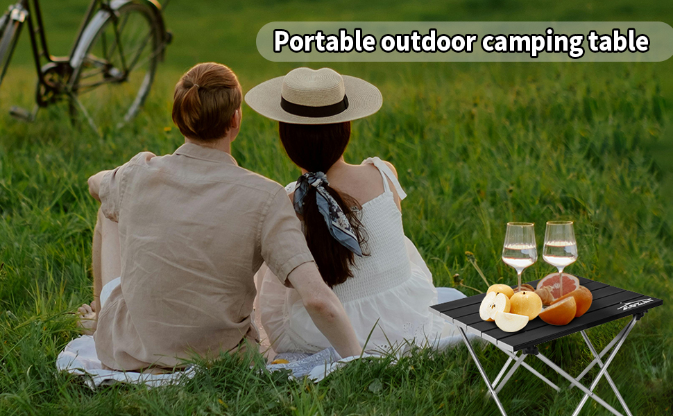 Складний кемпінговий стіл алюмінієвий портативний для пікніка та пляжу, чорний (S)
