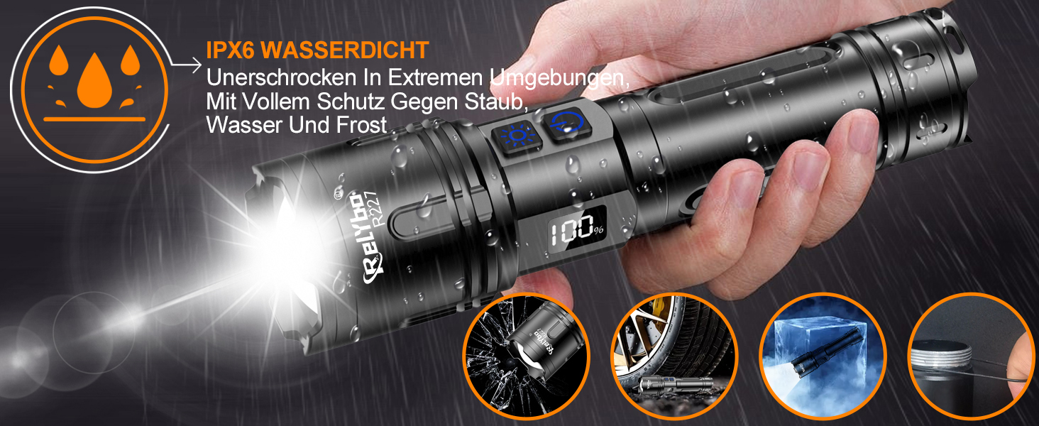 LED ліхтар на акумуляторі XHM90.2 - 500000 люмен, тактичний ліхтар, 2 режими, регулювання яскравості, чорний