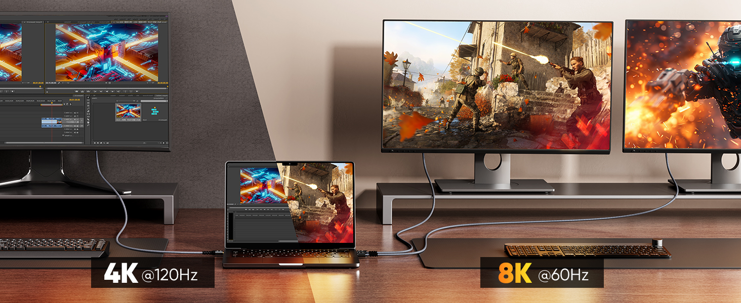 HDMI 2.1 кабель SNOWKIDS 2 метри: 8K@60Hz, 4K@120Hz, 48Gbps, HDR, eARC, HDCP 2.3, сумісний з PS5/PS4/PS3, HDTV, монітор