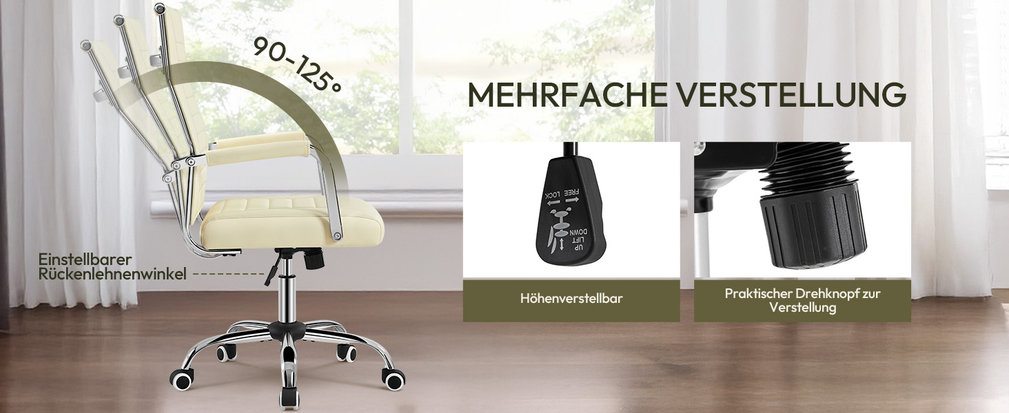 Офісне крісло Yaheetech з підлокітниками, ергономічне, для офісу, комп'ютерне, для начальника, висока спинка, з функцією гойдання, до 136 кг, бежеве