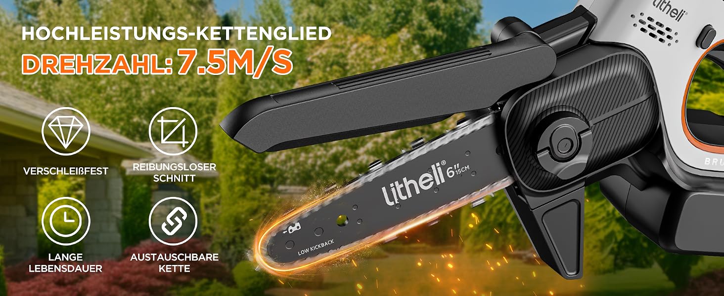 Акумуляторна міні-ланцюгова пила Litheli 20V (15 см) з безщітковим двигуном, АКБ 10000 мАг, автоматичним змащуванням та захисним замком, чорна