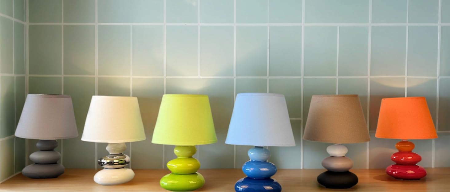 Нічна лампа 'Ліна' блакитна: керамічна настільна лампа з абажуром, LED, E14, 230V