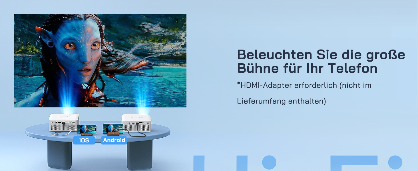 Міні-проектор WOLFANG з штативом, 1080P Full HD, портативний проектор для телефону, кінотеатр на відкритому повітрі, сумісний з HDMI, USB, смартфоном, планшетом, ПК, TV Stick, AV, Micro SD