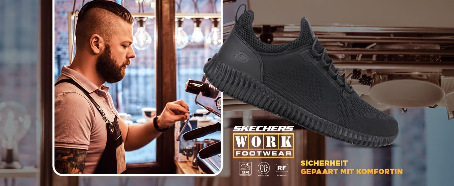 Черевики робочі Skechers Puxal ESD, чоловічі, 40 EU, чорно-сині, з верху синтетика, текстилю та шкіри