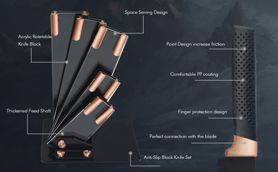 Набір кухонних ножів HL Zhujiabao 6 шт. з підставкою, професійний, нержавіюча сталь, антипригарне покриття, подарунковий