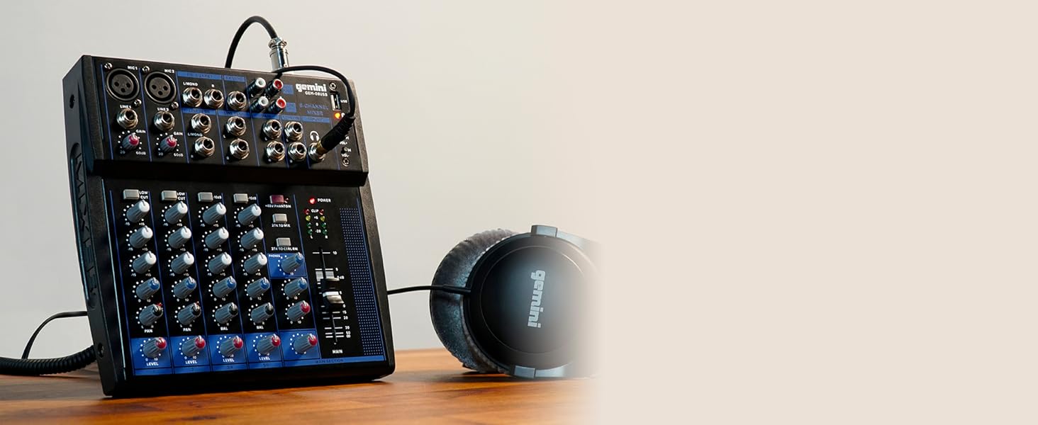 Мікшерний пульт Gemini GEM 08 USB, Bluetooth, 8 каналів, фантомне живлення, USB медіаплеєр, для стрімінгу
