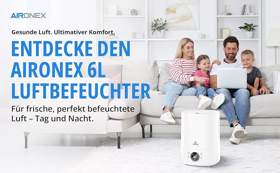 Зволожувач повітря 6 літрів – Top-Fill – з аромадіфузором – для вітальні, офісу, дитячої кімнати, спальні