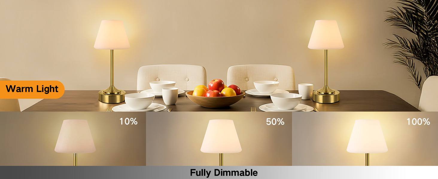 Світлодіодний акумуляторний настільний світильник OUTON 2 шт, USB-C, 3 режими освітлення (3000K-6000K), сенсорне керування, IP54, 53 год, золотий - для ванної, кухні, вулиці