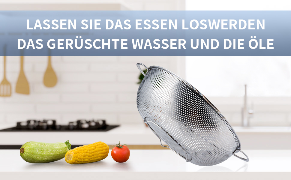 Ситечко для кухні YC Kitchen з нержавіючої сталі, 28,5 см - сито для макаронів, овочів та фруктів, придатне для миття в посудомийній машині