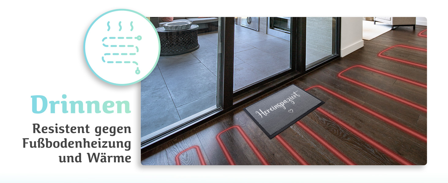 Килимок для дому Hereinspaziert 40x60 см: мийний, для порогу, з написом та серцем