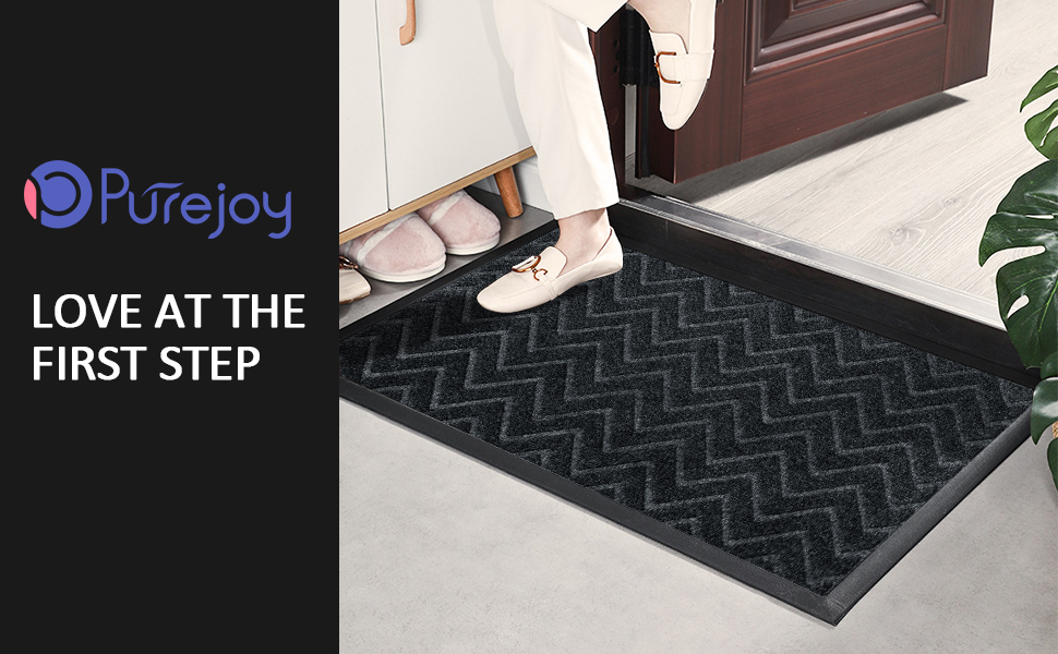 Гумовий килимок Purejoy 60x90 см для дому та вулиці. Нековзкий, миється, для входу. Темно-сірий, для низького порогу.