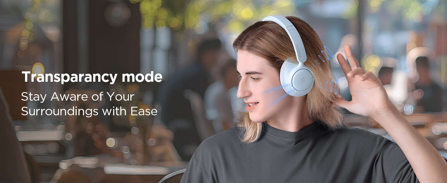 1MORE HQ31 Бездротові навушники Bluetooth Over-Ear з активним шумозаглушенням, 90 годин роботи, Hi-Res Audio, об'ємним звуком, чітким дзвінком, швидкою зарядкою, EQ в додатку, чорний