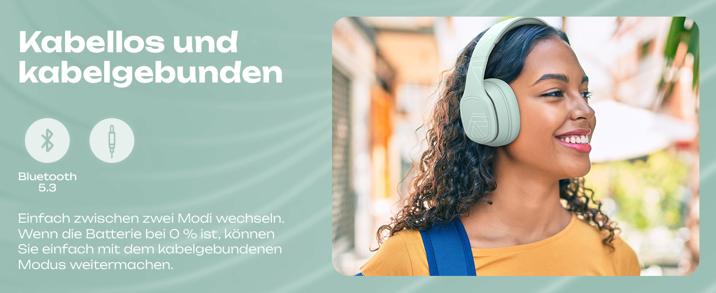 PowerLocus P7 Bluetooth навушники Over-Ear, складані, бездротові з басами, Hi-Fi стерео, з функцією гучного зв'язку, USB-C зарядка та тривалий час роботи для iPhone/PC/TV (М'ятний колір)