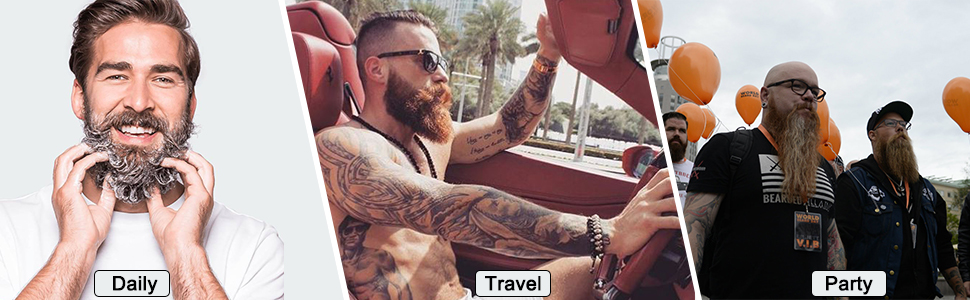 Men's Beard Straightening Brush - Cordless Travel Size with Auto Shut-Off & Anti-Scald Protection