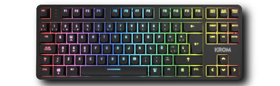 KROM Kabala – Бездротовий ігровий набір з мембранної клавіатури RGB Rainbow, 6 антиблінгуваних клавіш, оптична миша 800-4800 DPI, іспанська розкладка, сумісний з ПК (Kernel Pro Spanish)