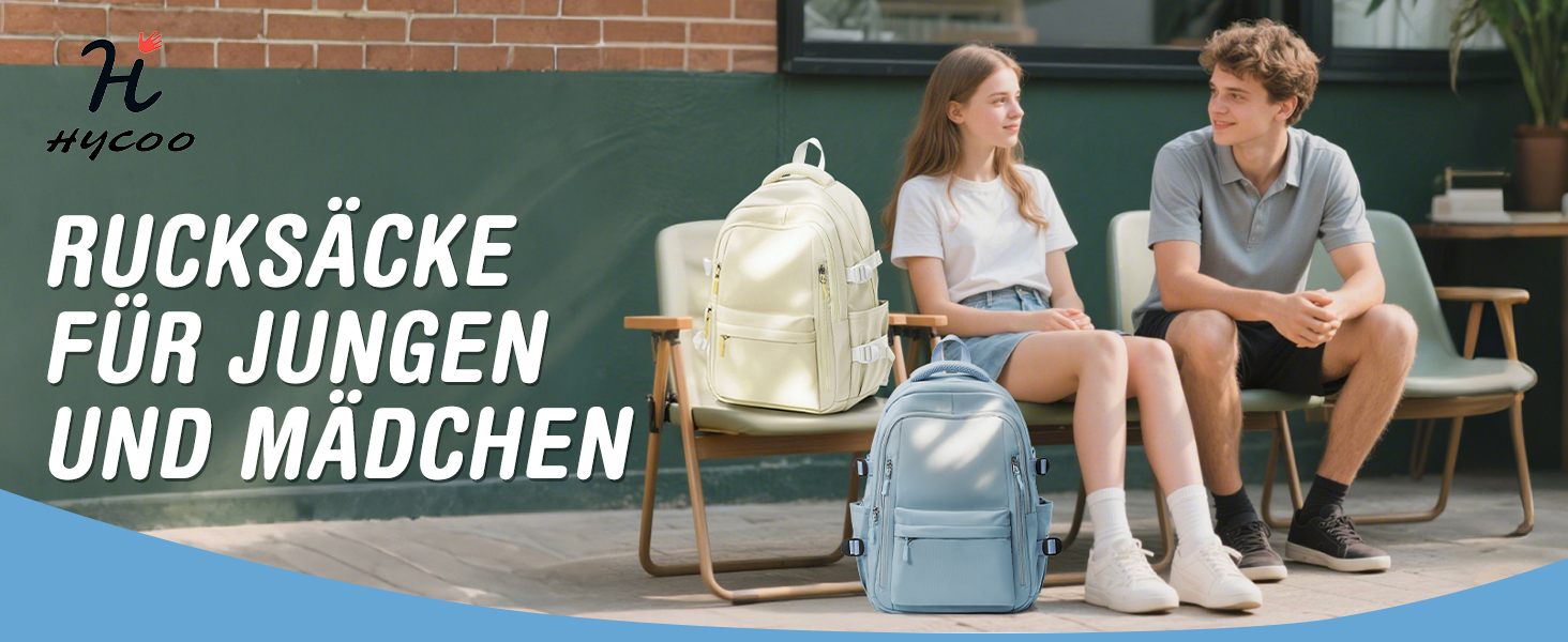 Шкільний рюкзак HYC00 для дівчаток та хлопчиків-підлітків, водонепроникний, з відділенням для 14-дюймового ноутбука, casual, для подорожей та навчання, M4-зелений (M7-світло-блакитний)