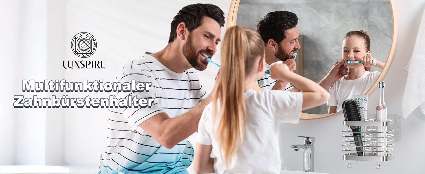 Підставка для зубних щіток Luxspire, електрична, з нержавіючої сталі, настінна без свердління, чорна, 2 слоти