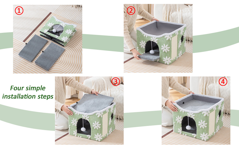 Будиночок-лежанка для кота ERNAN з когтеточкою та іграшкою, розкладний, синій, S